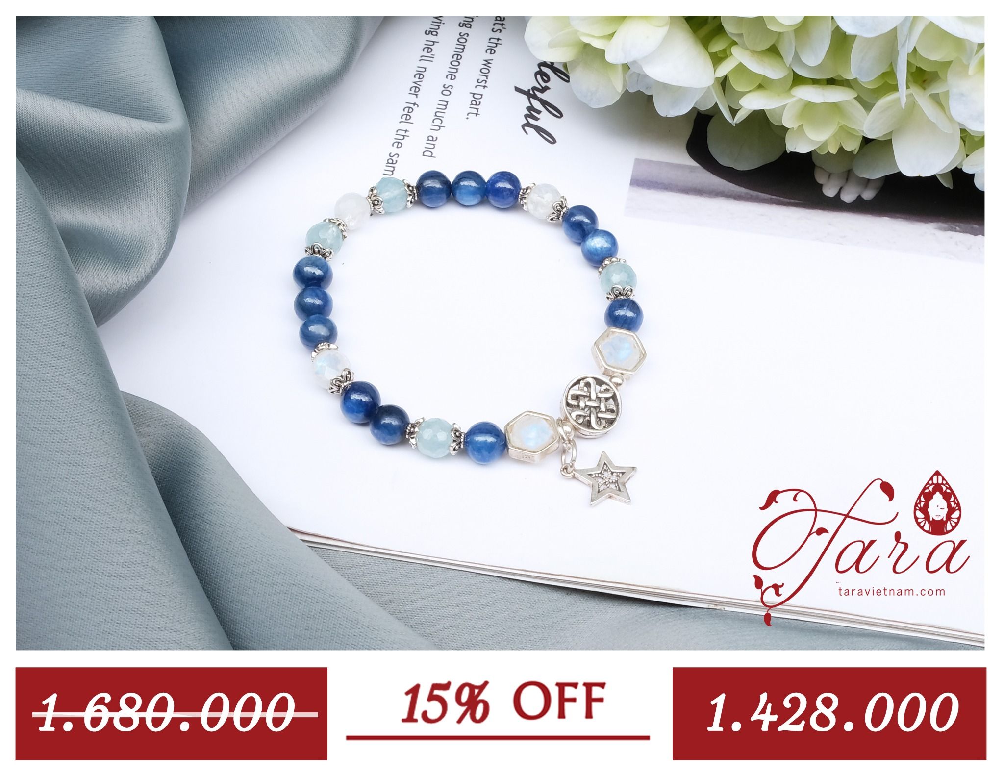 A-SALE - Vòng tay đá Kyanite mix Moonstone và Aquamarine