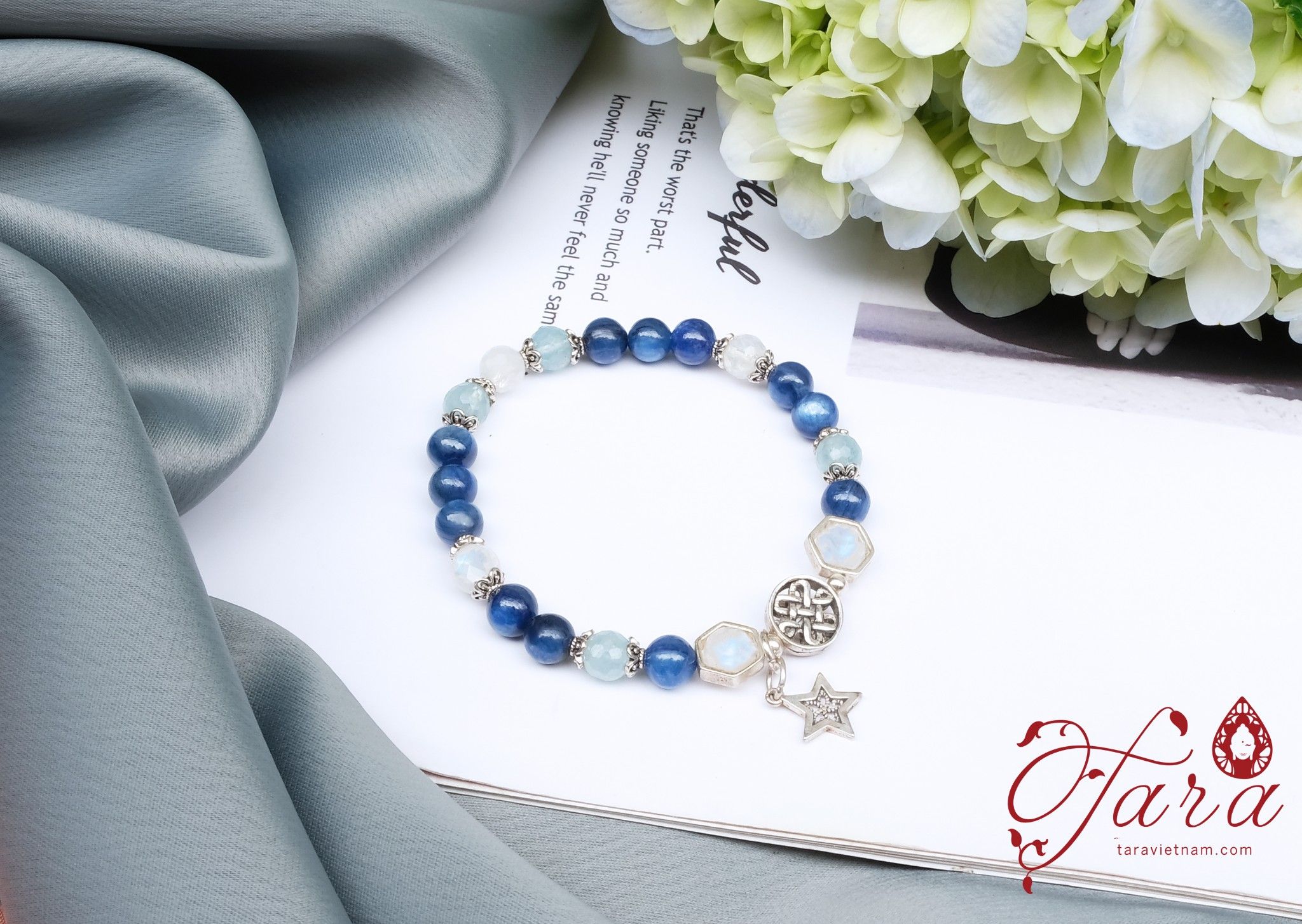 Vòng cặp đá Kyanite mix Aquamarine và Moonstone dàng tặng chàng và nàng