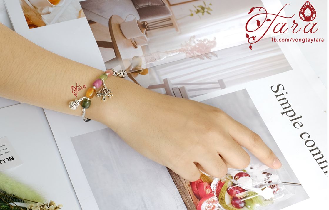 Vòng tay Tourmaline Lu Thống mix Bạc Thái 925