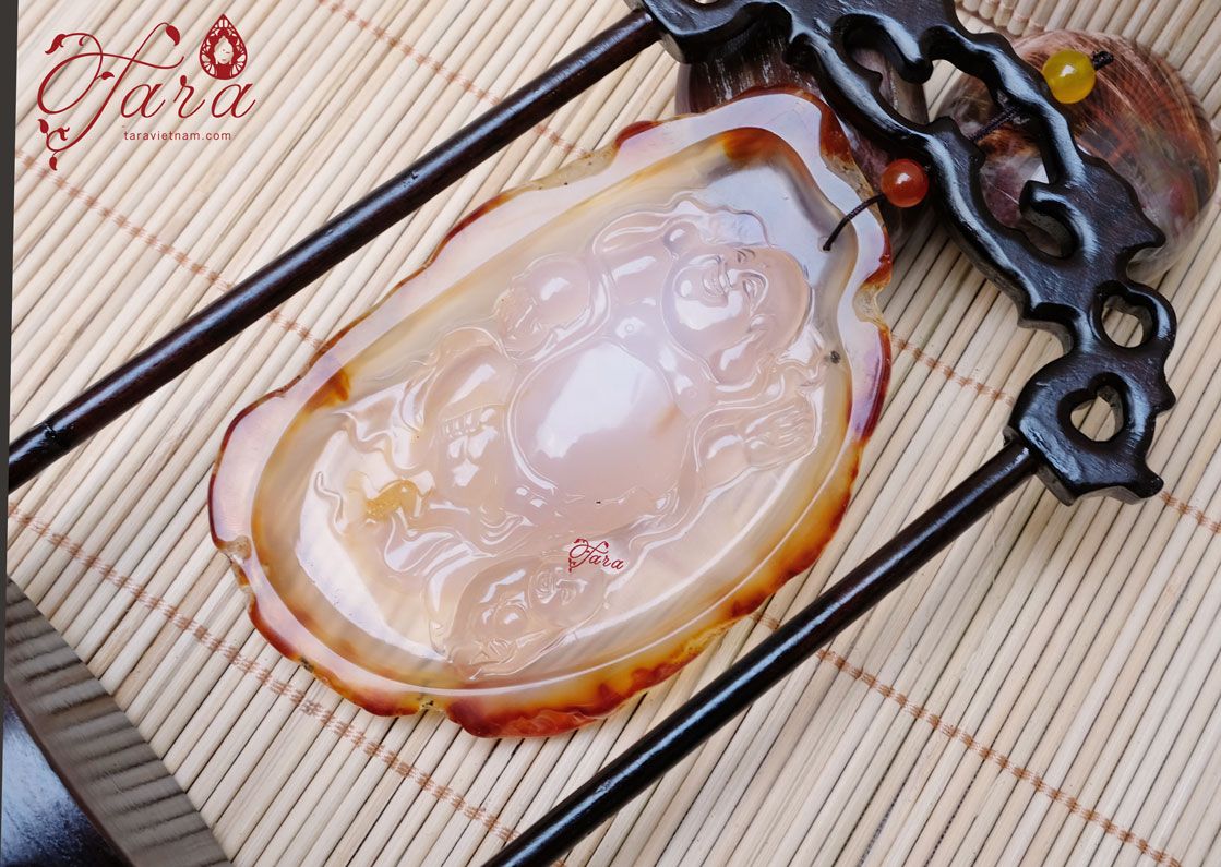 Phật Di Lặc đá Mã Não- Dáng dài- đặt bàn làm việc