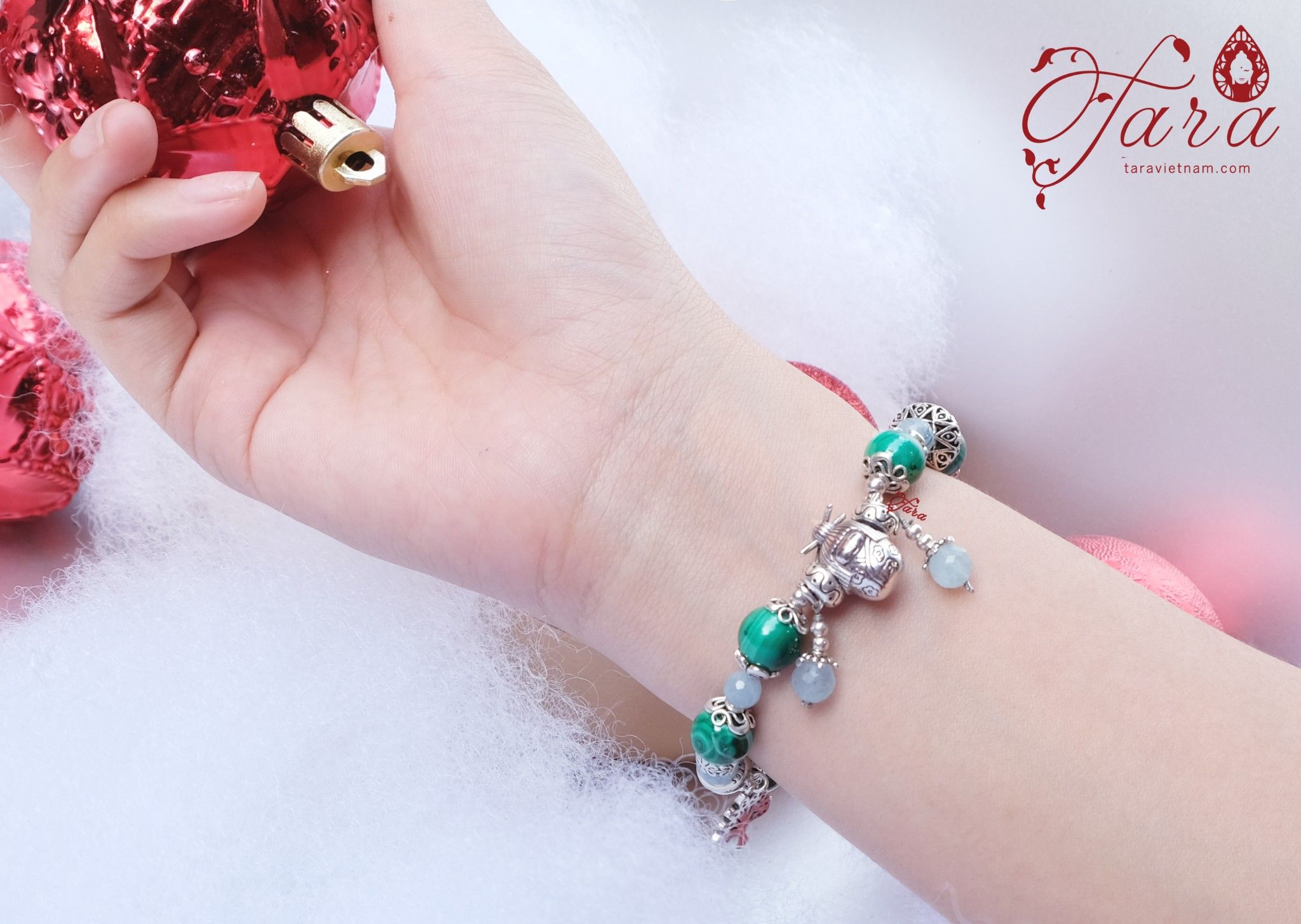 Vòng tay Đá Khổng Tước cá tính mix Aquamarine tươi trẻ