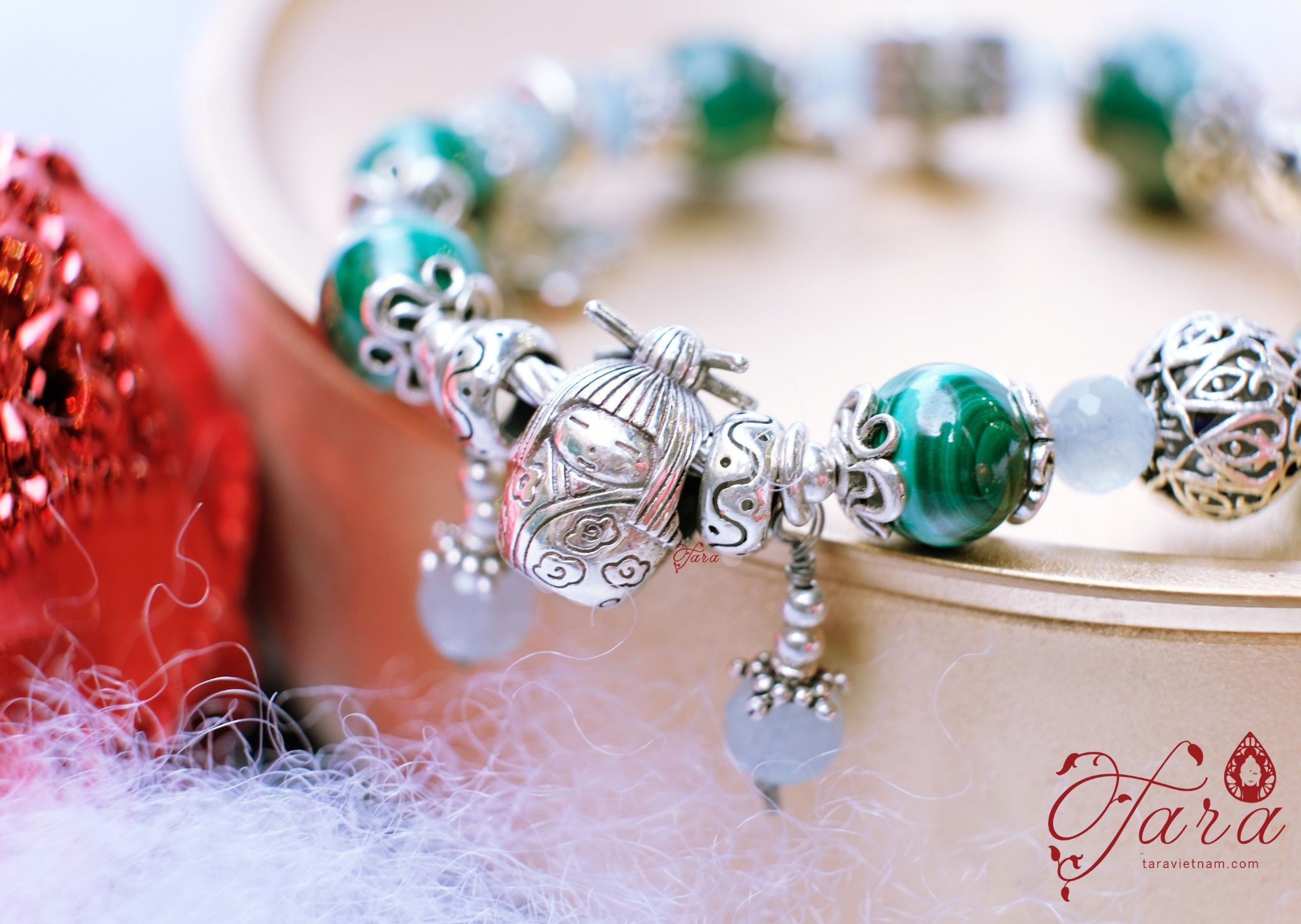 Vòng tay Đá Khổng Tước cá tính mix Aquamarine tươi trẻ