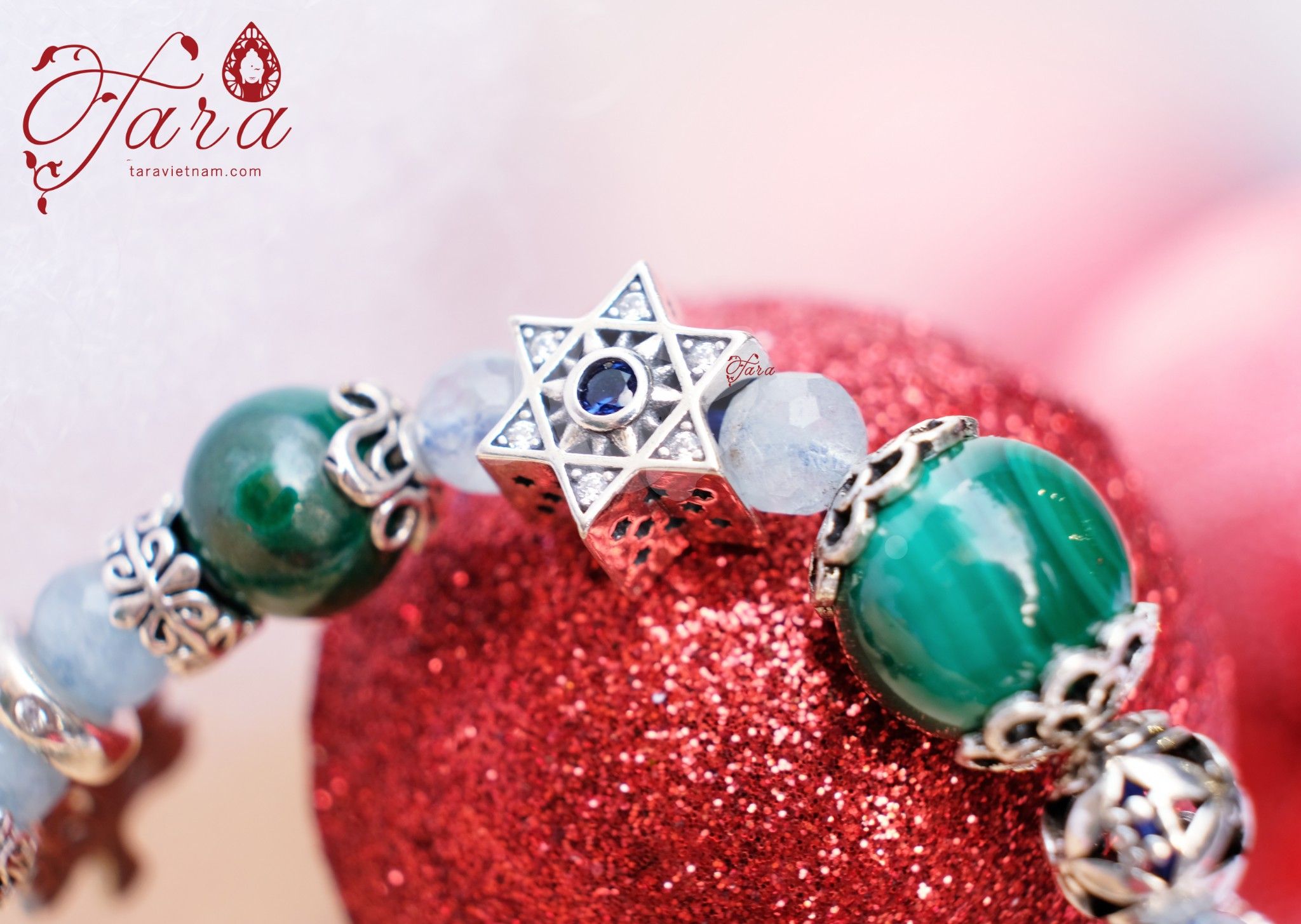 Vòng tay Đá Khổng Tước cá tính mix Aquamarine tươi trẻ
