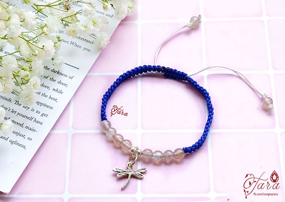 Vòng Dây vải thắt đá Labradorite và Charm Bạc 925 cao cấp