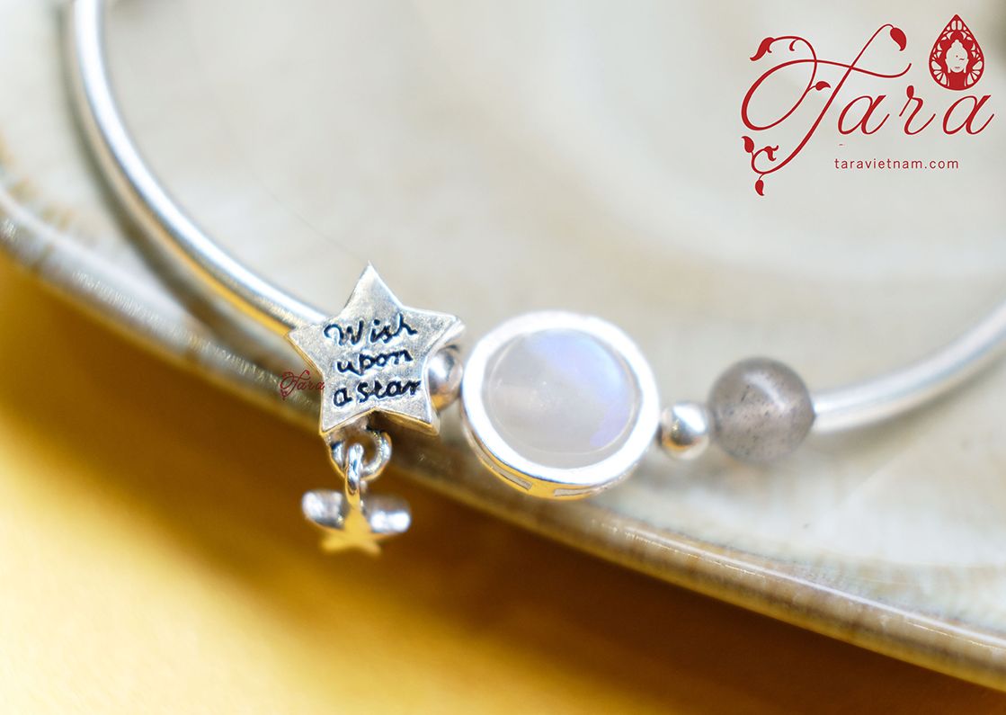 Set vòng tay đá Moonstone mix Labradorite và Charm Bạc Thái 925