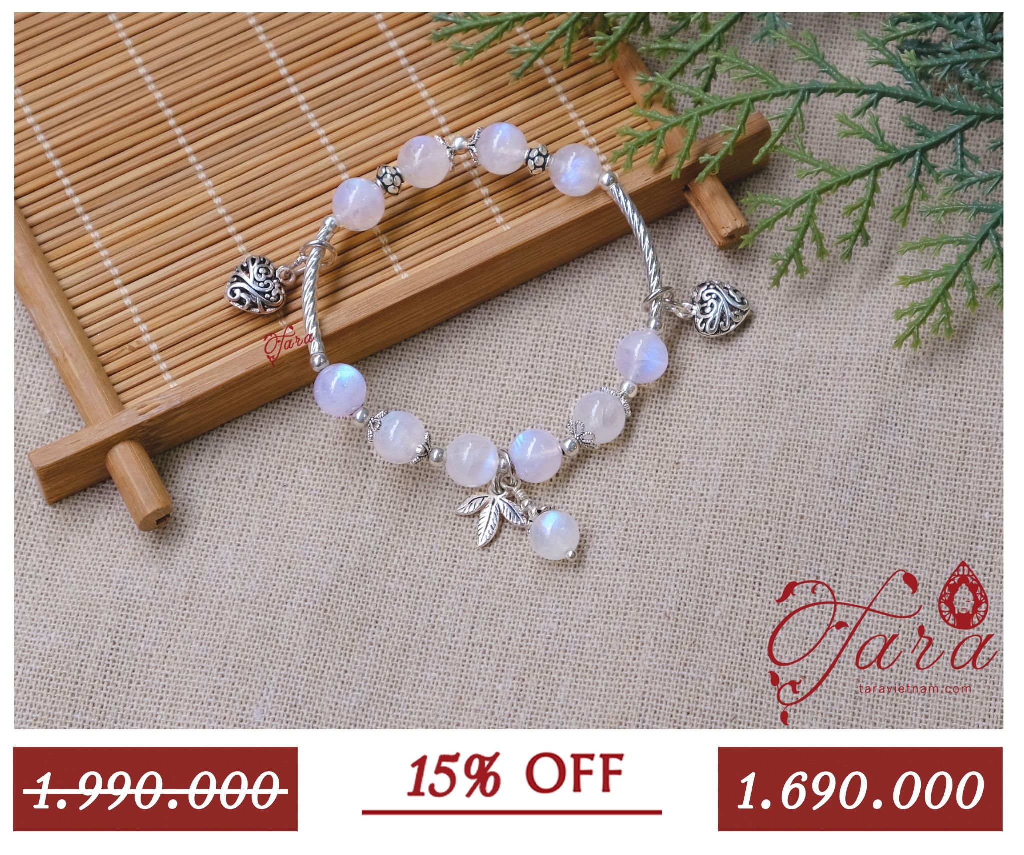 A-SALE - Vòng Moonstone mix charm bạc cao cấp