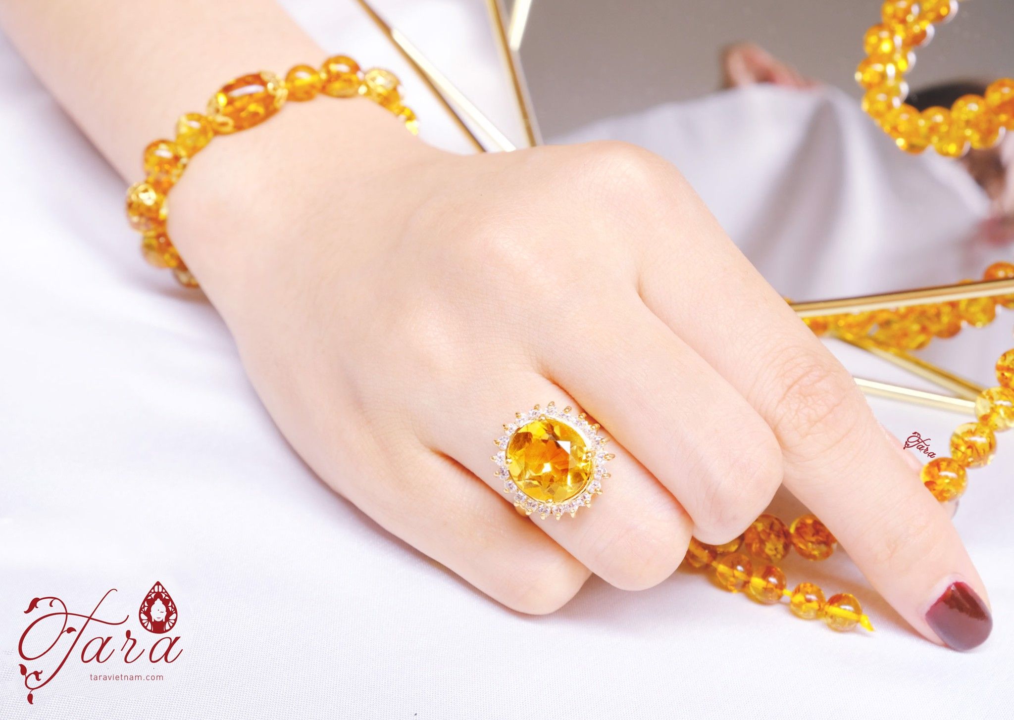 Bộ Trang sức Hổ Phách, Citrine và Vàng 610
