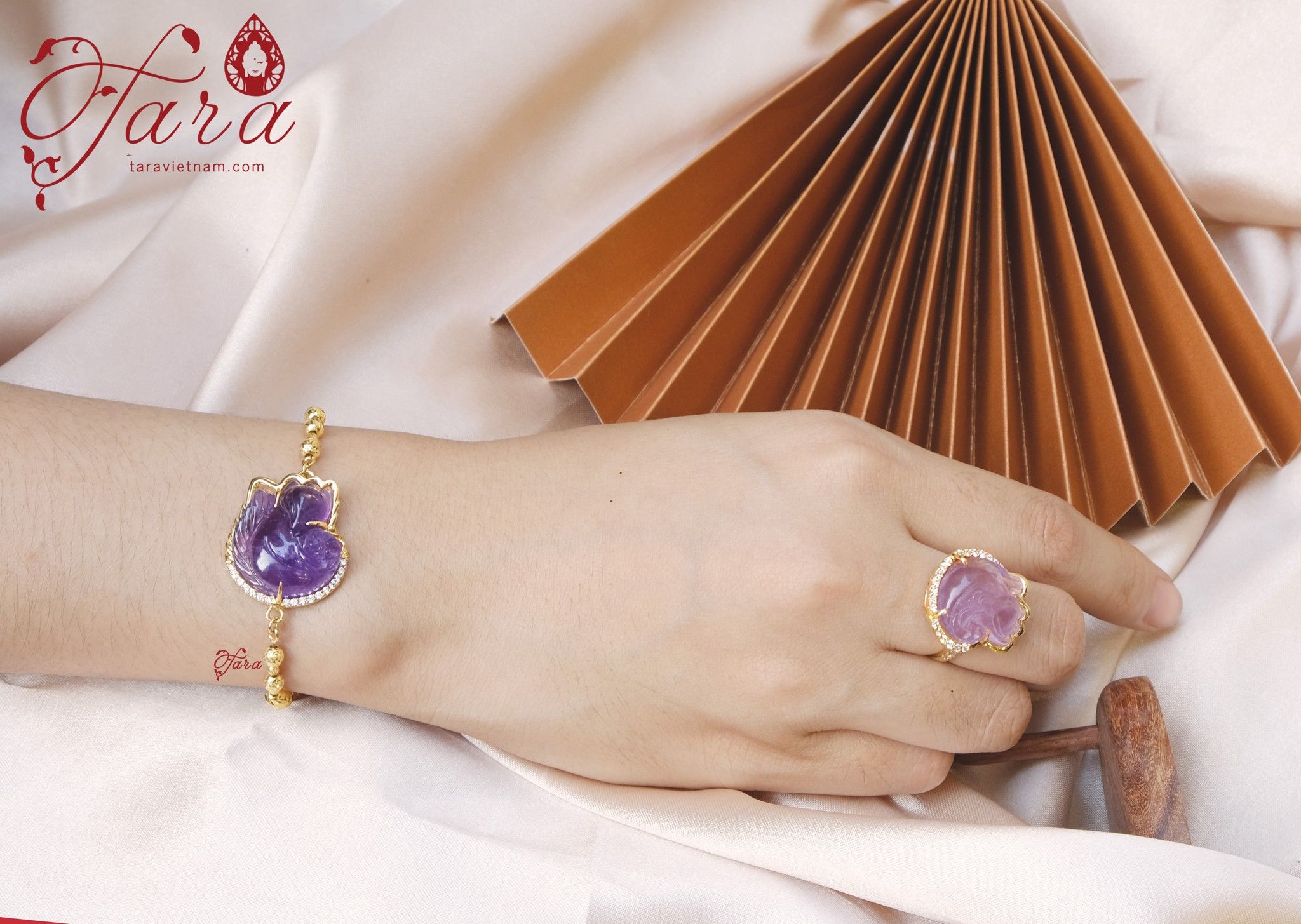 Lắc Tay Hồ Ly Thạch Anh Tím bọc vàng 610 (15k) Sang Trọng