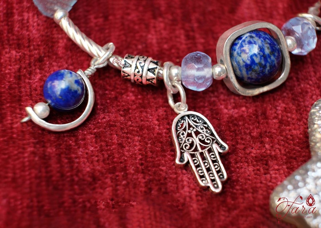Kiềng tay Bạc đá Lapis Lazuli mix Topaz và Charm Bạc Thái 925 độc, lạ- BỘ SƯU TẬP NOEL