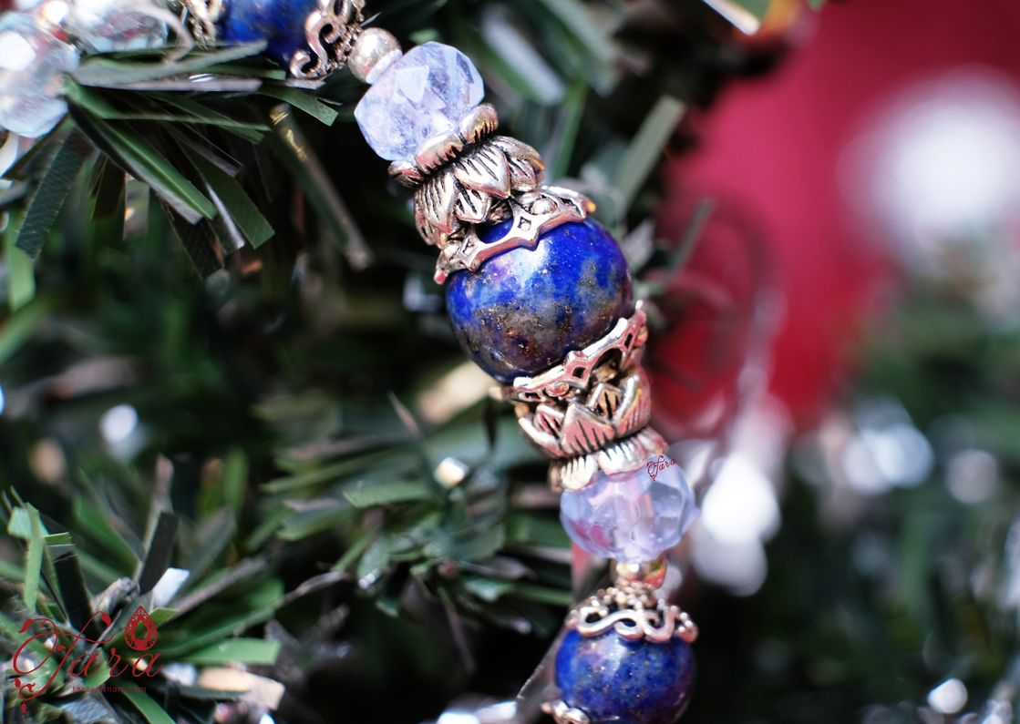 Kiềng tay Bạc đá Lapis Lazuli mix Topaz và Charm Bạc Thái 925 độc, lạ- BỘ SƯU TẬP NOEL