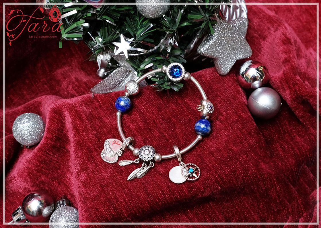 Kiềng tay đá Lapis Lazuli và Charm Bạc Pandora cao cấp- BỘ SƯU TẬP NOEL