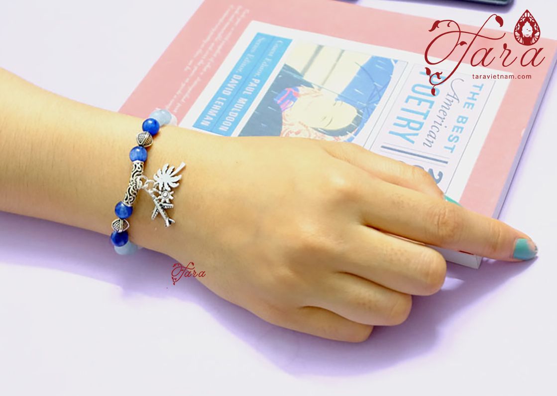 Lắc tay đá Kyanite mix Aquamarine và Thạch anh trắng thời trang, thanh thoát