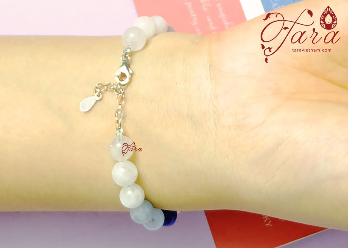 Lắc tay đá Kyanite mix Aquamarine và Thạch anh trắng thời trang, thanh thoát