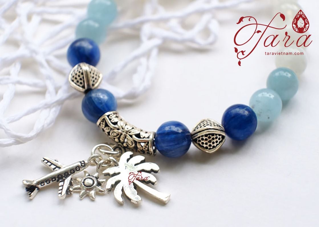 Lắc tay đá Kyanite mix Aquamarine và Thạch anh trắng thời trang, thanh thoát