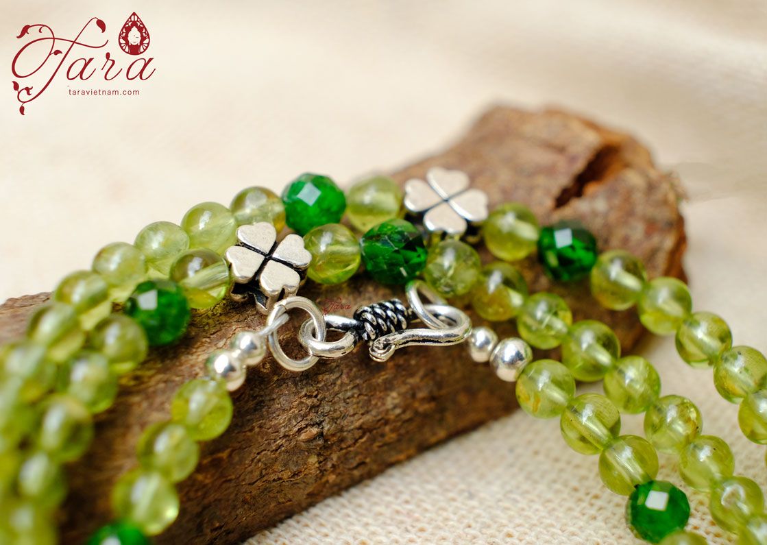 Chuỗi Peridot mix Diopside và Charm Bạc 925 cao cấp