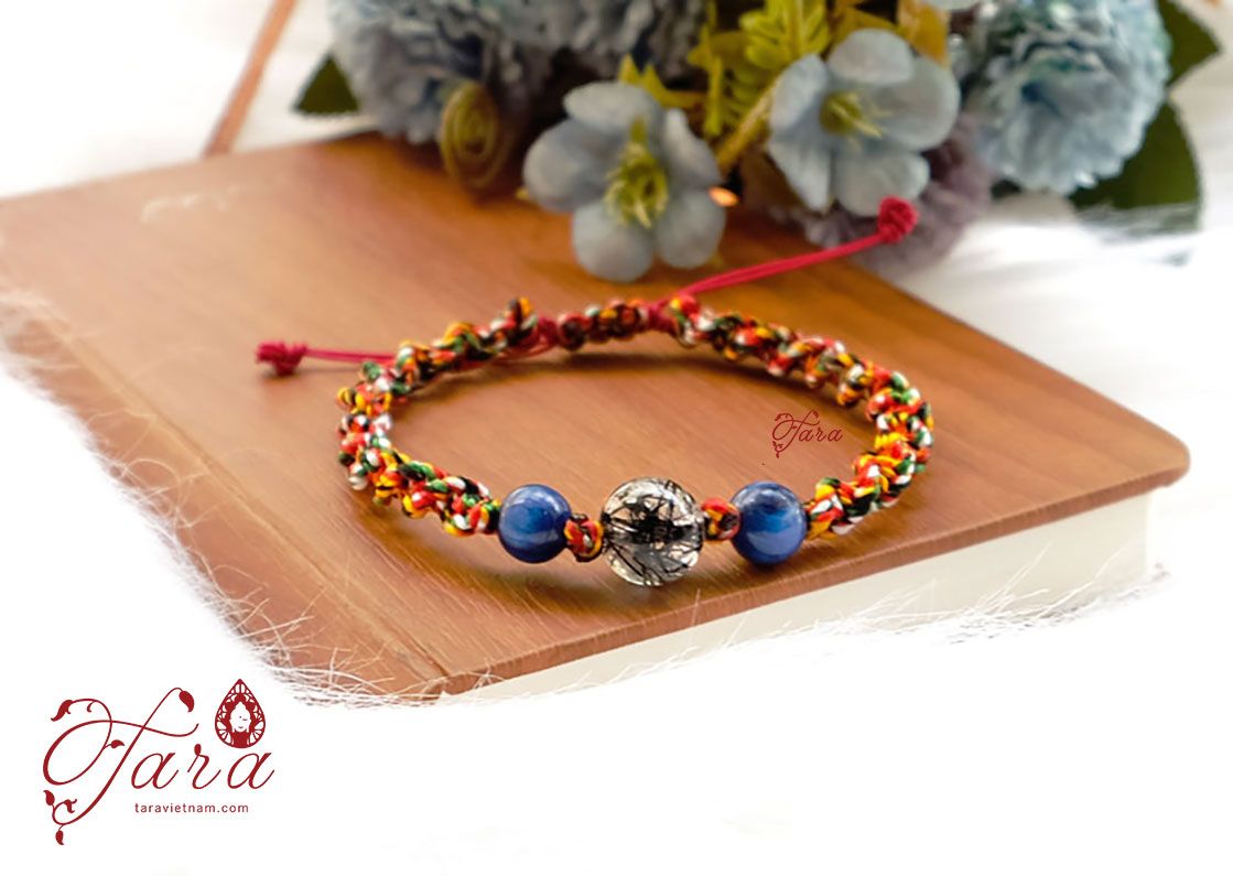 Dây Vải Ngũ Sắc thắt- Thạch Anh Tóc Đen và Kyanite