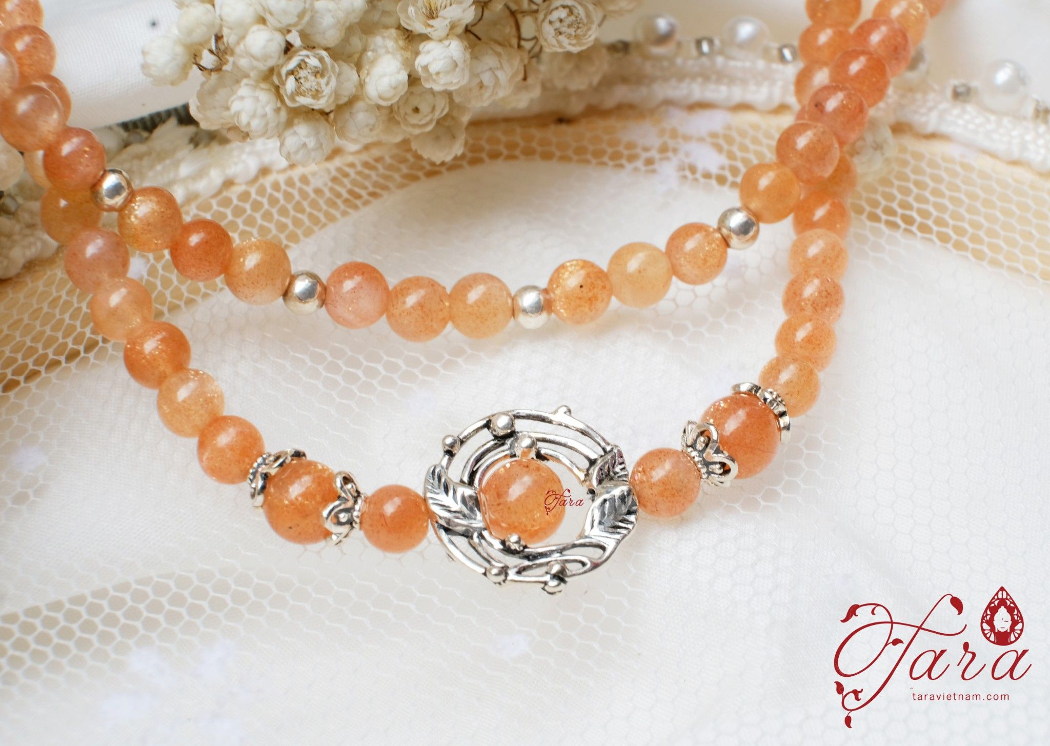 Chuỗi Sunstone ba vòng mix Charm Bạc xinh xắn
