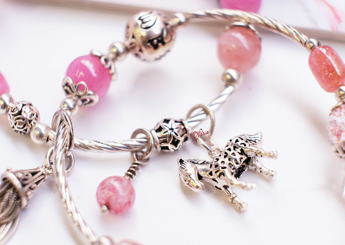 Vòng tay Super Seven mix Ruby, Tourmaline và Charm Bạc 925
