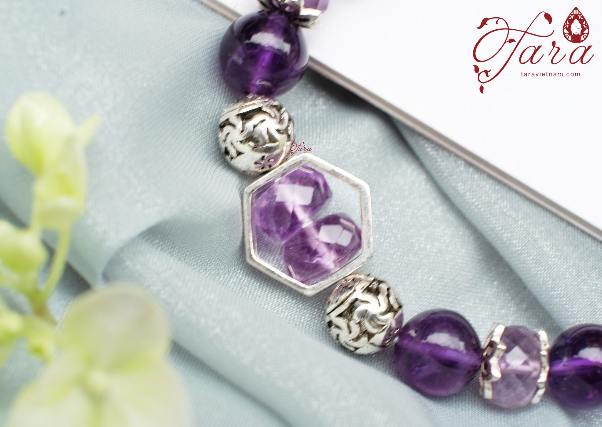 Vòng Thạch Anh Tím mix Charm bạc Pandora xinh xắn