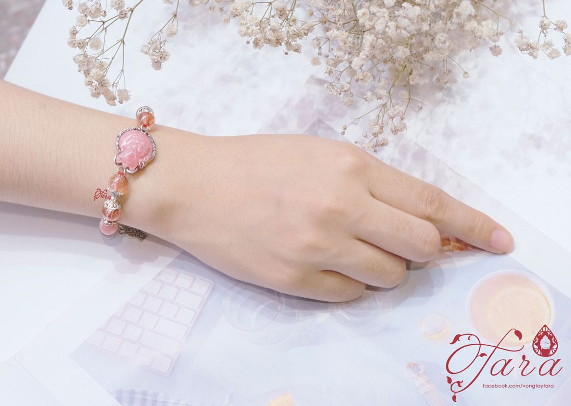 Vòng tay Hồ ly Đào Hoa và Thạch Anh Tóc Đỏ mix Charm Bạc Thái 925