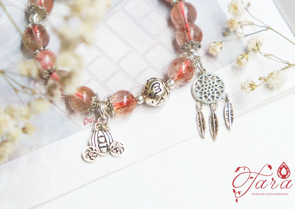 Vòng tay Hồ ly Đào Hoa và Thạch Anh Tóc Đỏ mix Charm Bạc Thái 925
