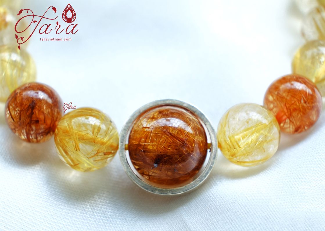 Chuỗi Thạch anh tóc vàng mix Thạch anh tóc nâu