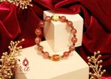  Vòng tay Thạch anh tóc đỏ mix Hổ Phách, Garnet và Charm vàng cao cấp 