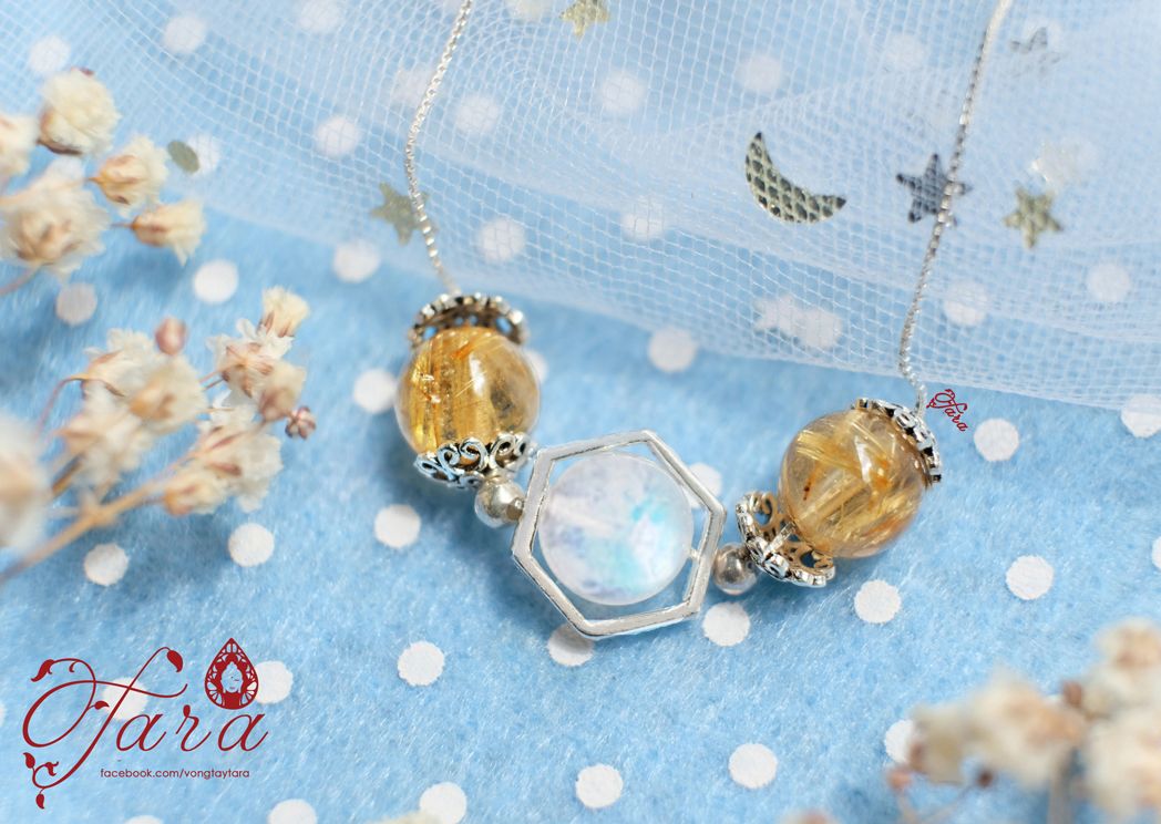 Set trang sức Thạch Anh Tóc Vàng mix Moonstone và Charm bạc Thái cao cấp