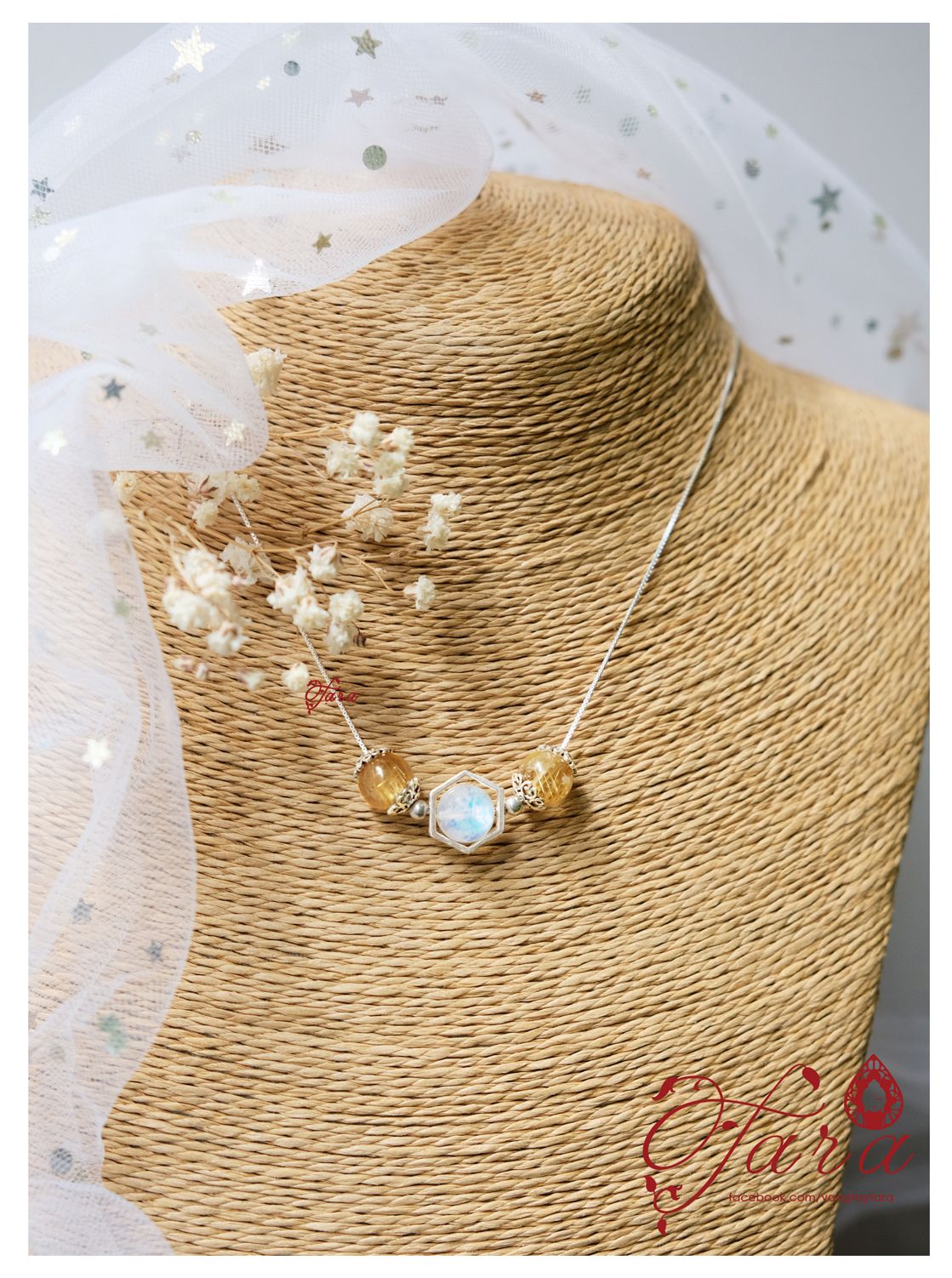 Set trang sức Thạch Anh Tóc Vàng mix Moonstone và Charm bạc Thái cao cấp