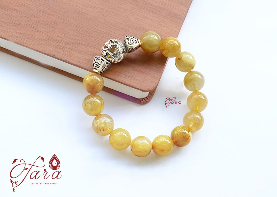 Vòng tay Thạch Anh Tóc Vàng mix Charm Rồng Bạc 925 cao cấp