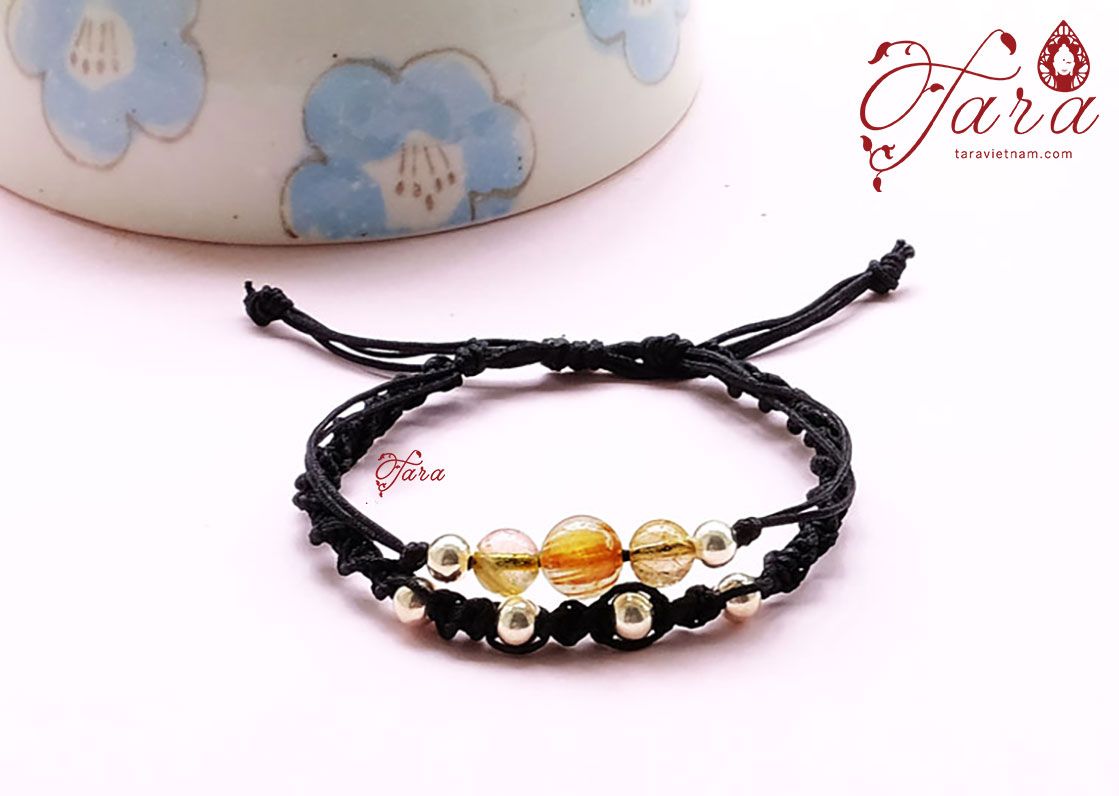 Dây vải thắt- Thạch Anh Tóc Vàng và Bi Bạc 925