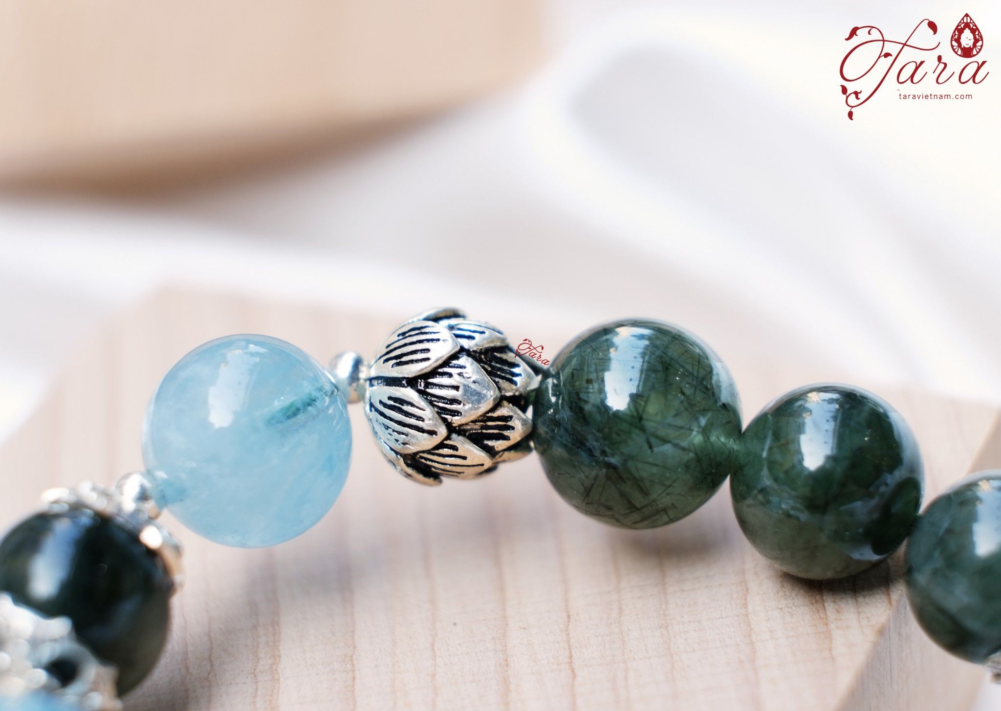 Aquamarine mix Thạch anh tóc xanh- Vòng tay may mắn cho mệnh Mộc