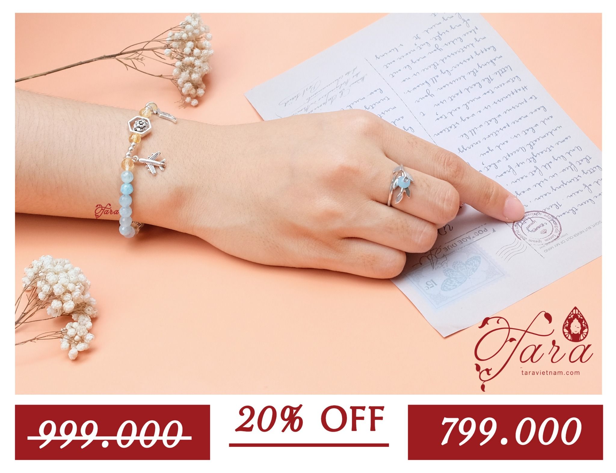 A-SALE - Vòng tay đá Aquamarine mix Thạch anh vàng mài giác lấp lánh