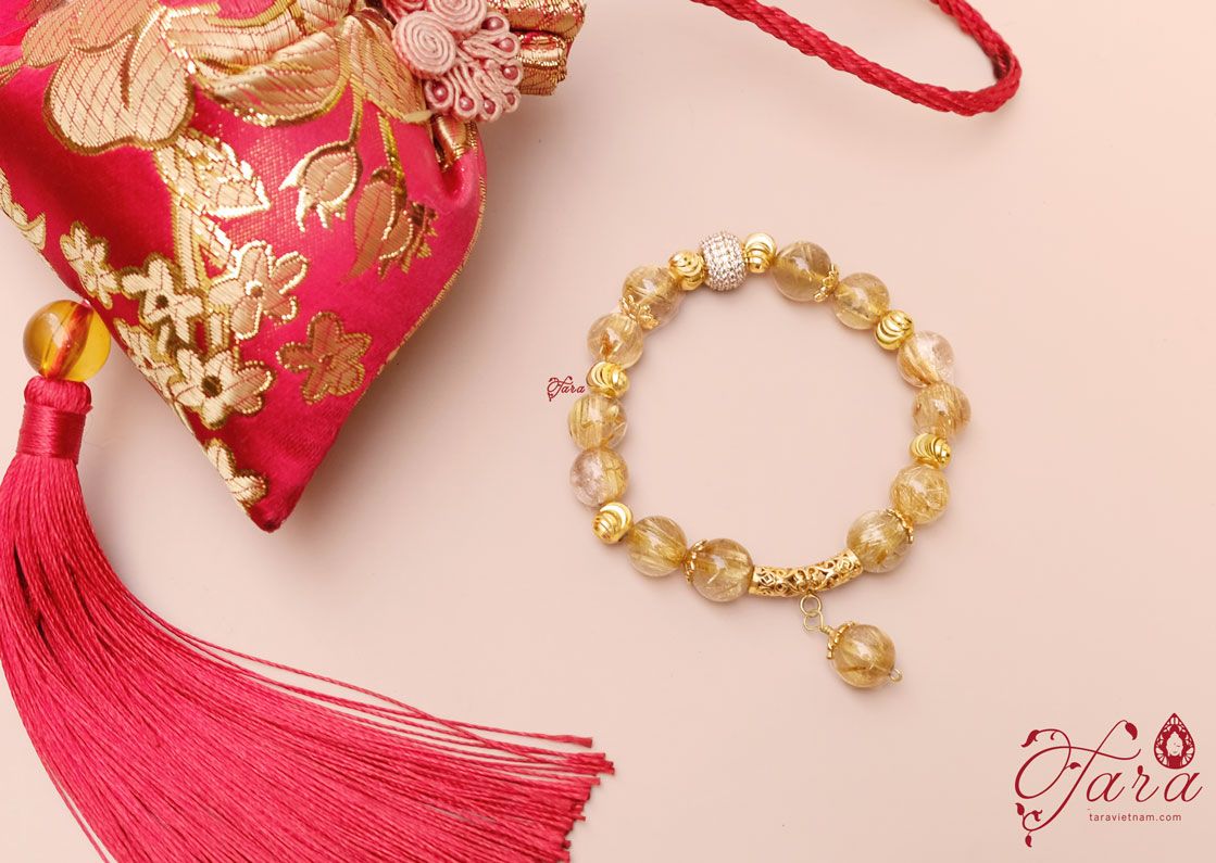 Vòng Thạch Anh Tóc Vàng mix Charm Vàng 610