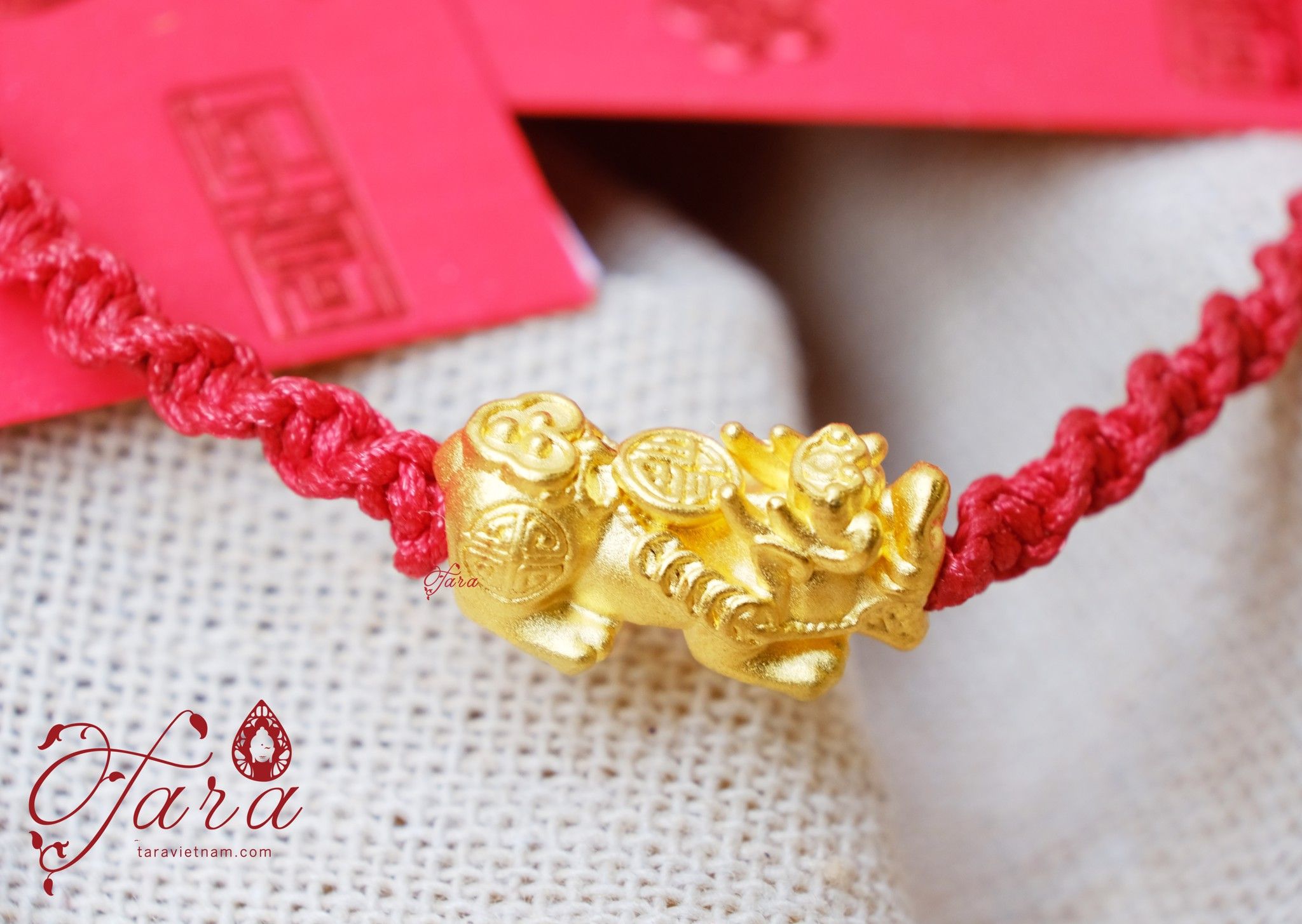 Vòng dây vải thắt Tỳ Hưu Vàng 24k