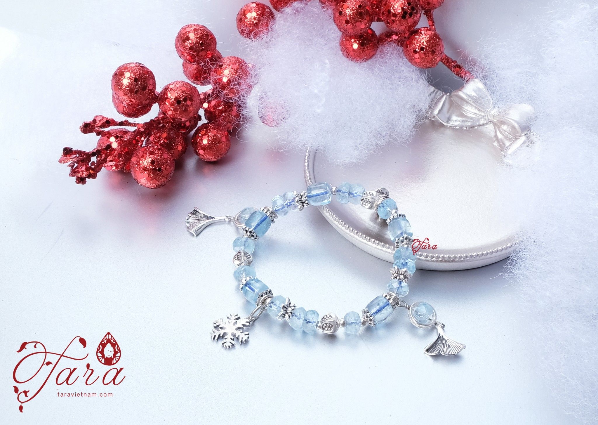Lắc Topaz trong trẻo mix Charm bạc Thái cao cấp