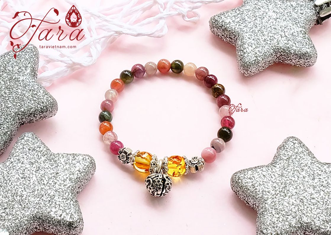 Lắc Tourmaline mix Hổ phách xinh yêu dành cho bé cưng