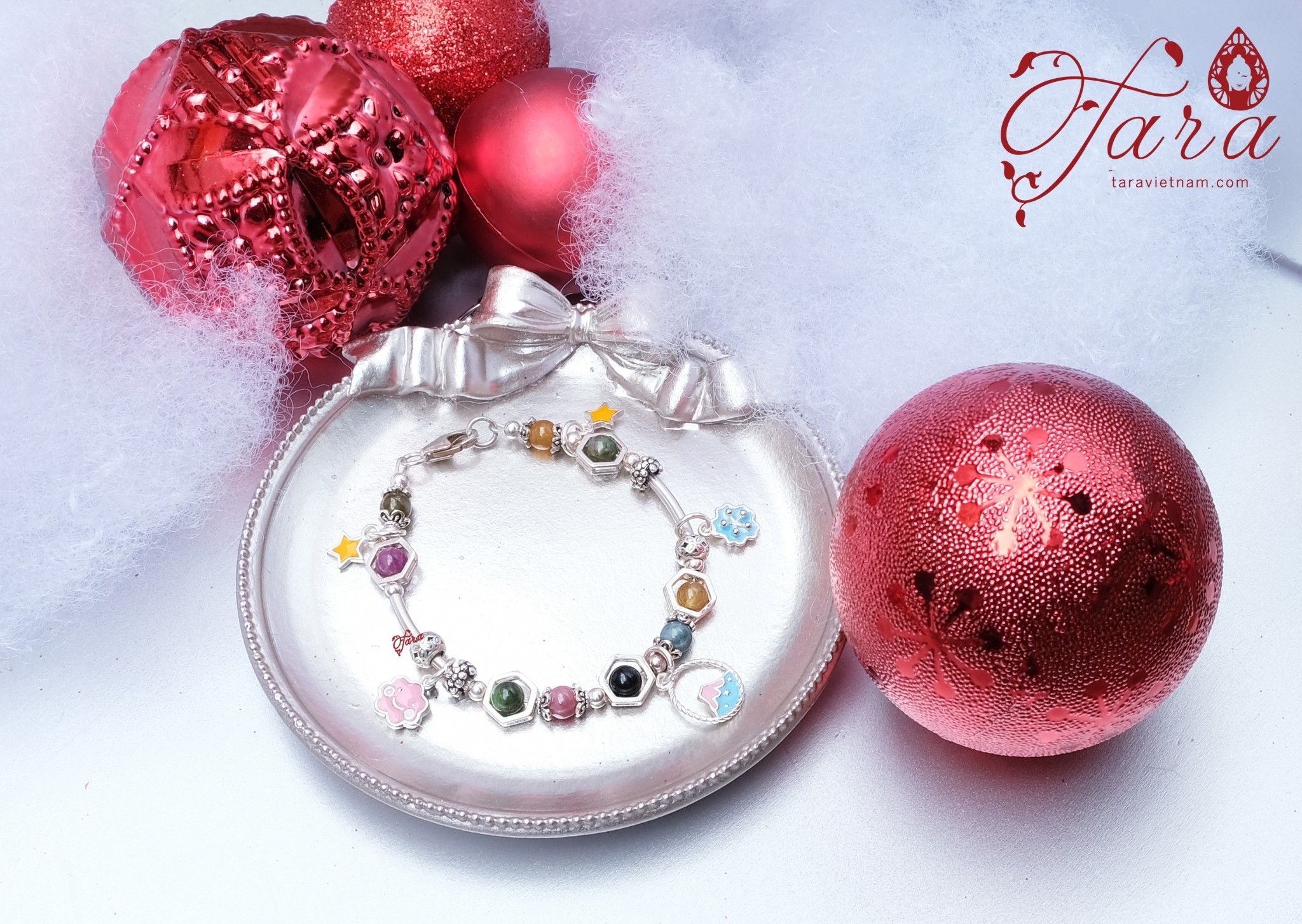 Vòng đá Tourmaline mix Charm bạc Thái 925 cao cấp