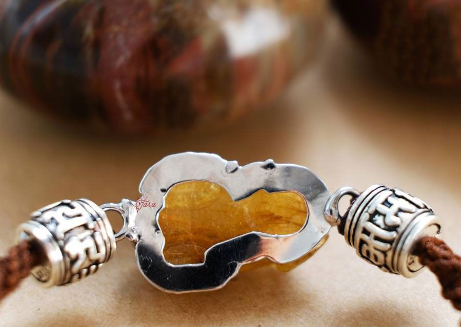 Vòng Tỳ Hưu Thạch anh Tóc Vàng dây vải mix Charm Chú Đại Bi bạc 925