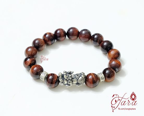 Vòng đá Mắt Hổ Nâu Đỏ mix Tỳ Hưu Tài Lộc