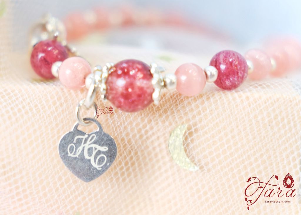  Vòng đá Rhodochrosite và Dâu Hồng cho Bé 