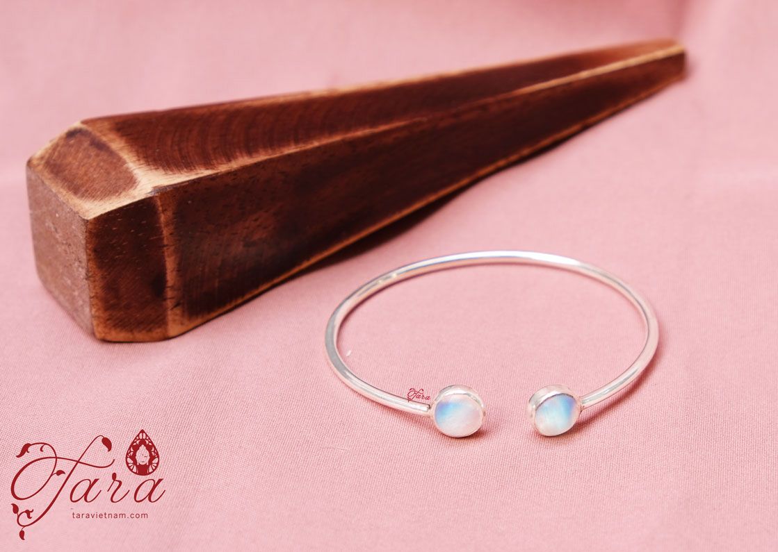 Kiềng bạc đá Moonstone phong cách tối giản