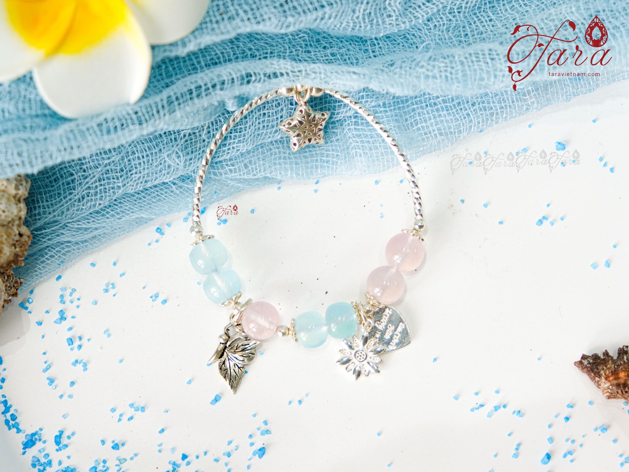  Vòng Thạch Anh Hồng và Aquamarine 