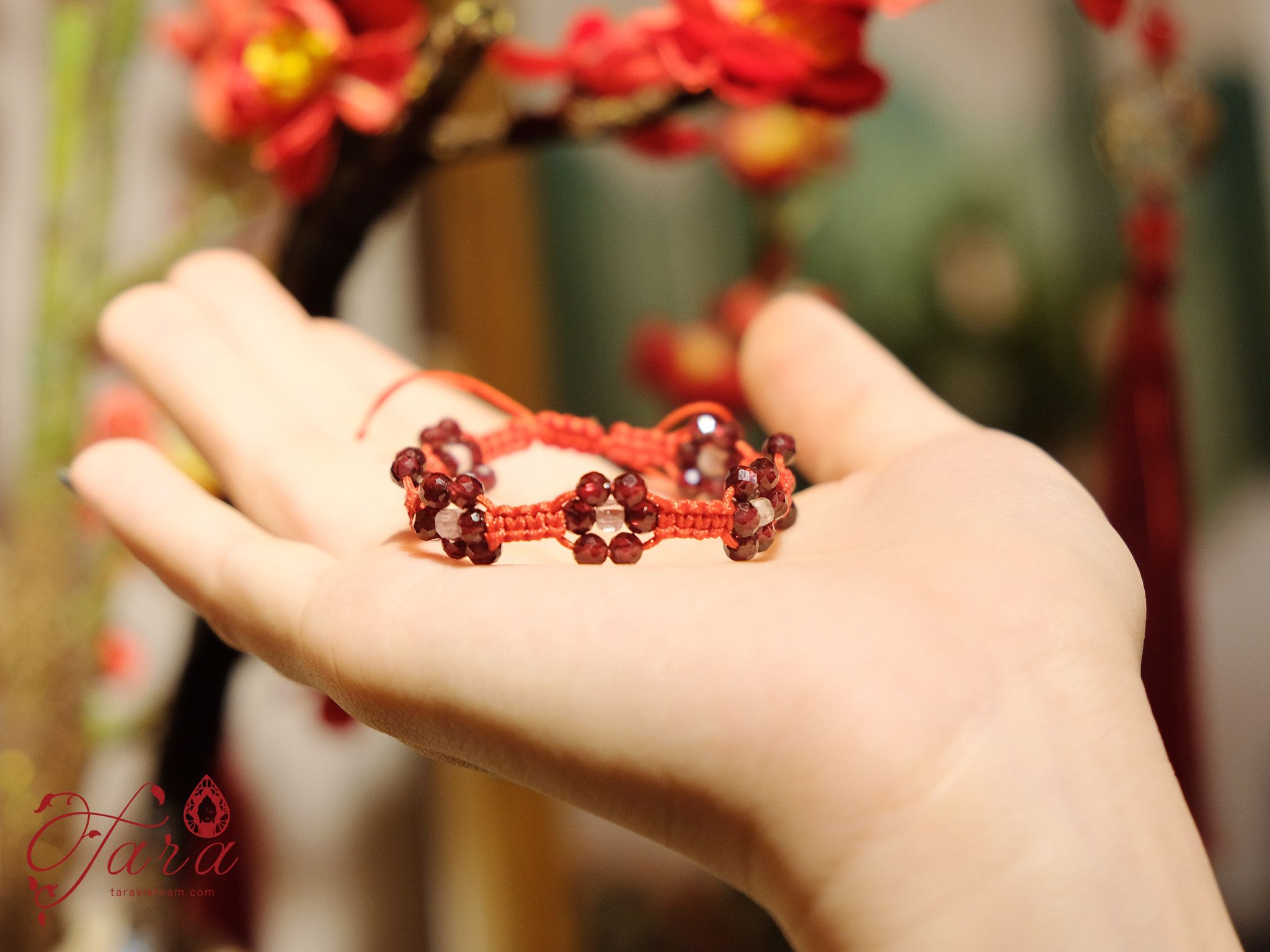  Dây vải Garnet thắt vòng hoa 