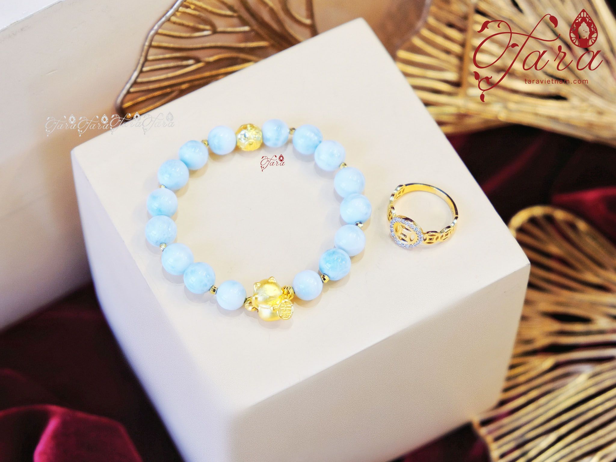  Larimar mix Charm Mèo Thần Tài 