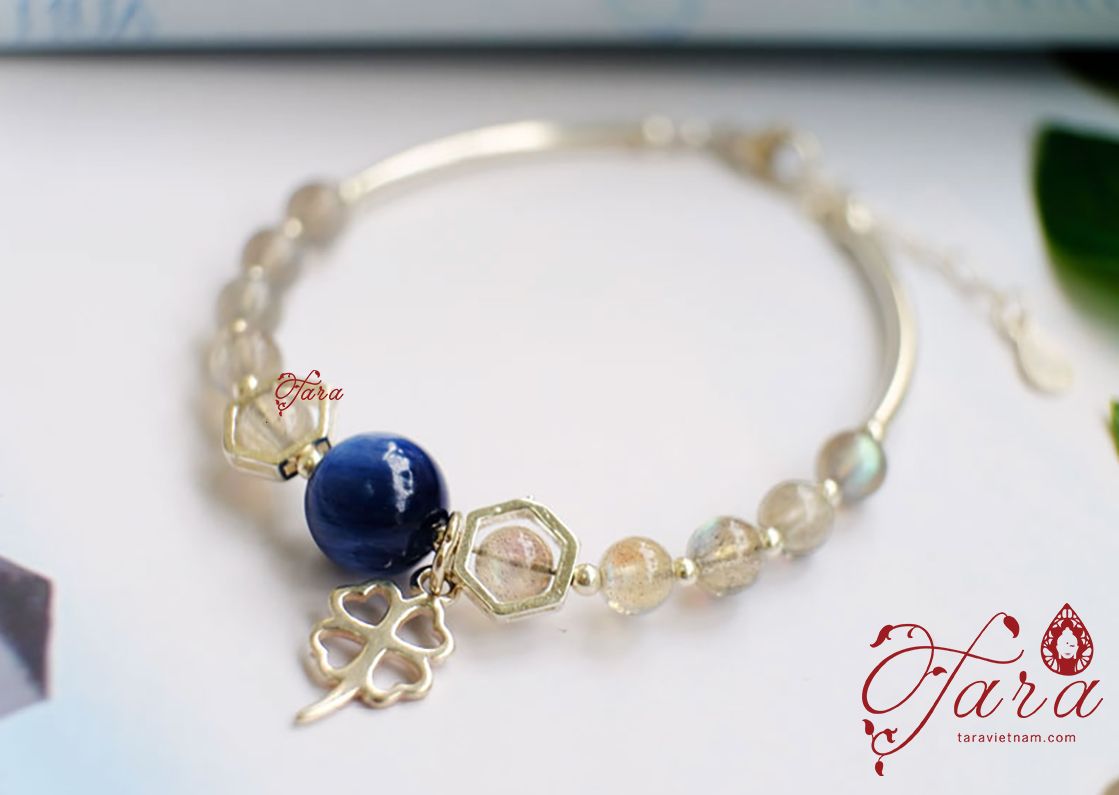 Lắc Bạc Labradorite mix Kyanite thanh mảnh, nhẹ nhàng