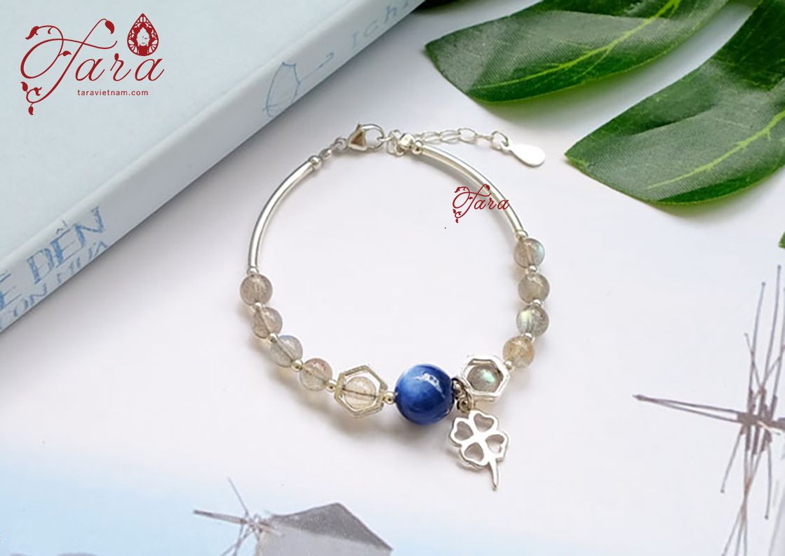 Lắc Bạc Labradorite mix Kyanite thanh mảnh, nhẹ nhàng