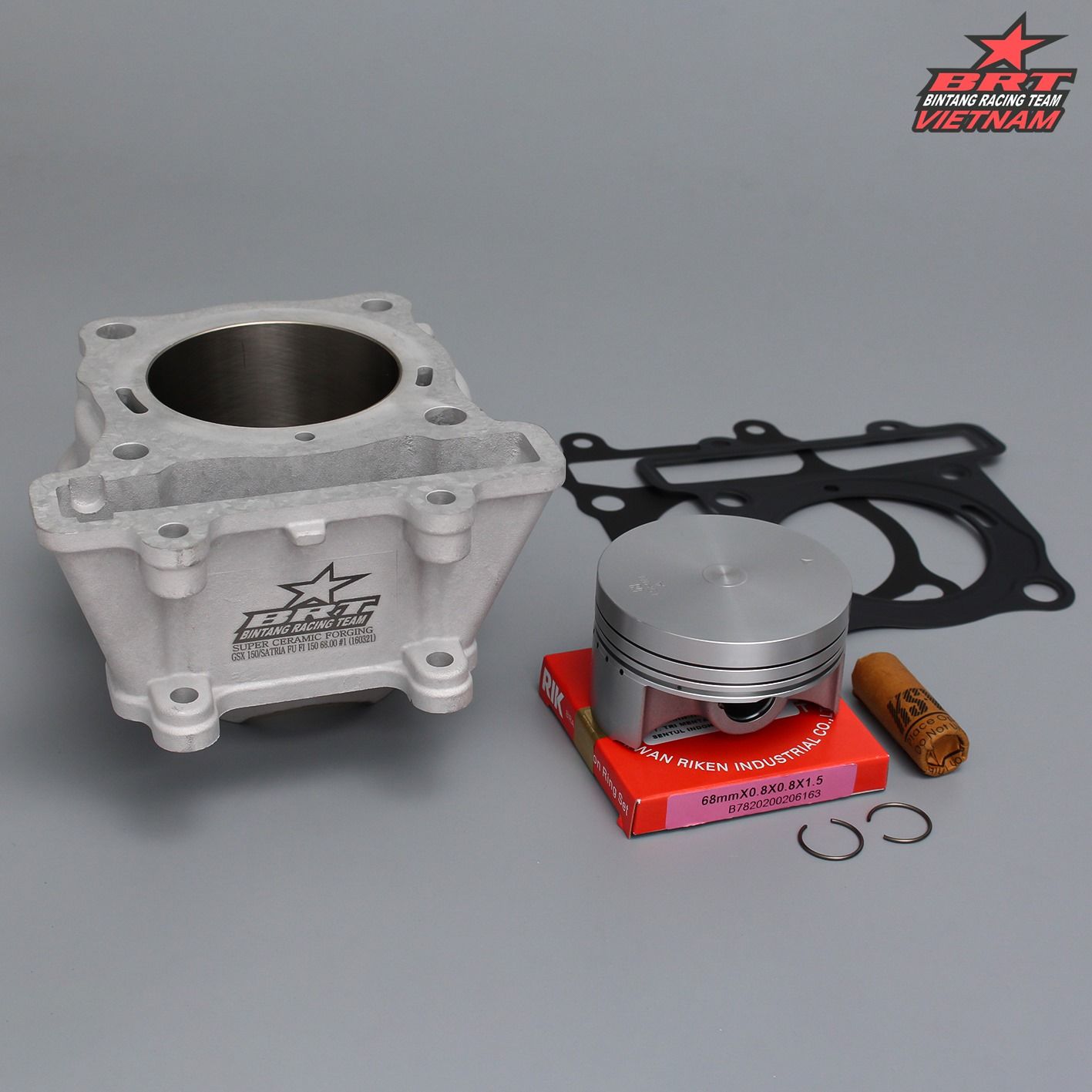 Lòng BRT Nhôm nén + Piston BRT 68.00 Móc mắt CNC Satria / GSX