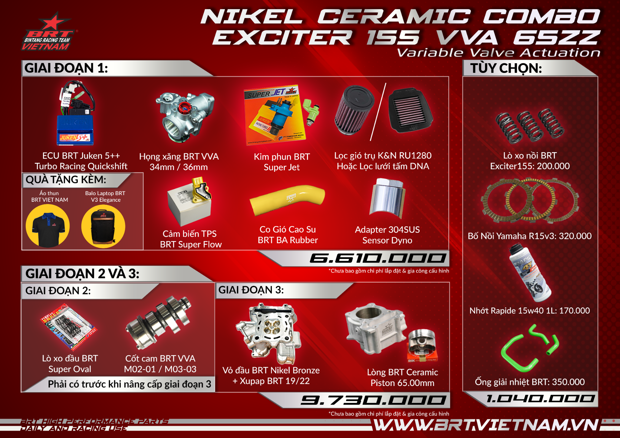 Combo BRT 65mm Exciter 155 VVA Nikel Ceramic (Street)
