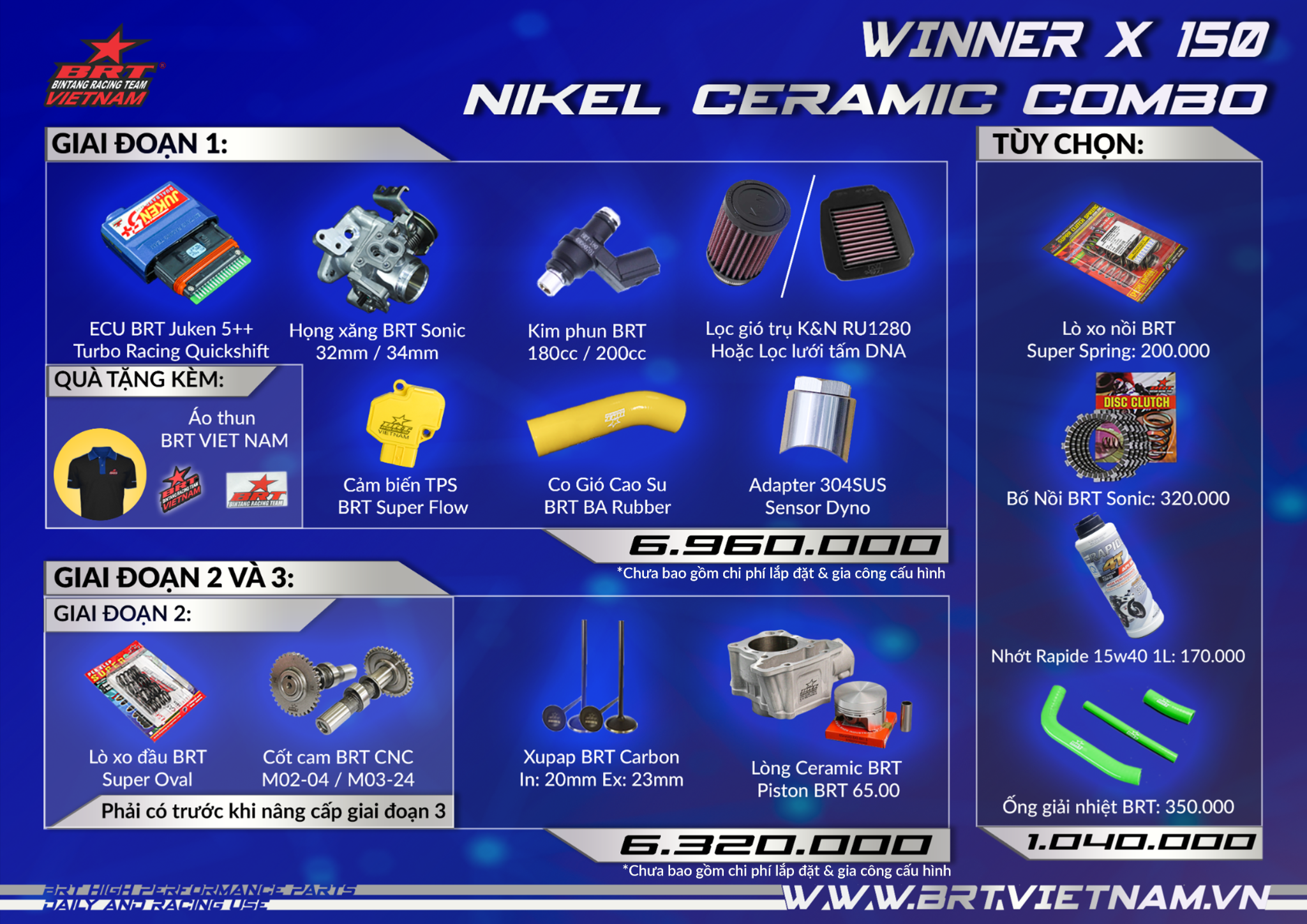Combo Vỏ Đầu Cam Bạc Đạn Winner X - CB150R - CB150 Full (Street)